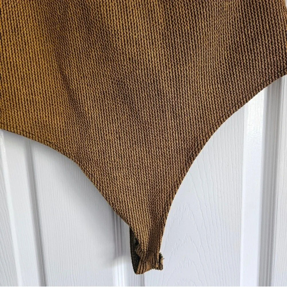 Dynamite One-Shoulder Knit Bodysuit in Brown